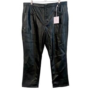 Pistola NWT Slate Black Plus Size Faux Leather Button Front Straight Leg Pants